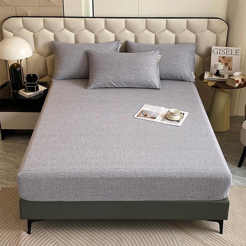 Комплект постельного белья из 3 предметов, простой, синий, в полоску, мягкий, приятный для кожи, утолщенный, 100% хлопок, эластичный, размер Queen Size