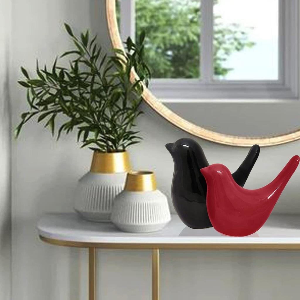 Creative Black and Red Glossy Ceramic Birds Figurines Home Decorations Accessories Party (Pack of 2, Black & Red)