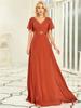 Ever-Pretty Women's Double V-Neck Empire Waist  Floor Length Chiffon Evening Dresses with Short Flutter Sleeves