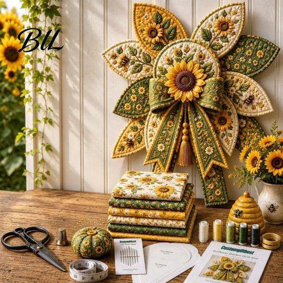 Quilting Craft Supplies Set DIY Quilted Hanger Kit for Door Wall, Wreath Patchwork Bow Sewing Hummingbird Cardinals Fabric Art Kit, Adults &
