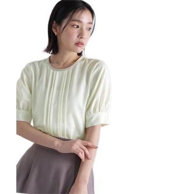 Базовая двухцветная женская блузка Natural Beauty с защипами, цвет: кремово-белый/бежевый, 017-3110401