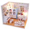 Dollhouse Miniature DIY House Kit Wood Cute Room with LED Furniture and Cover Girl Gift Toy, Summer