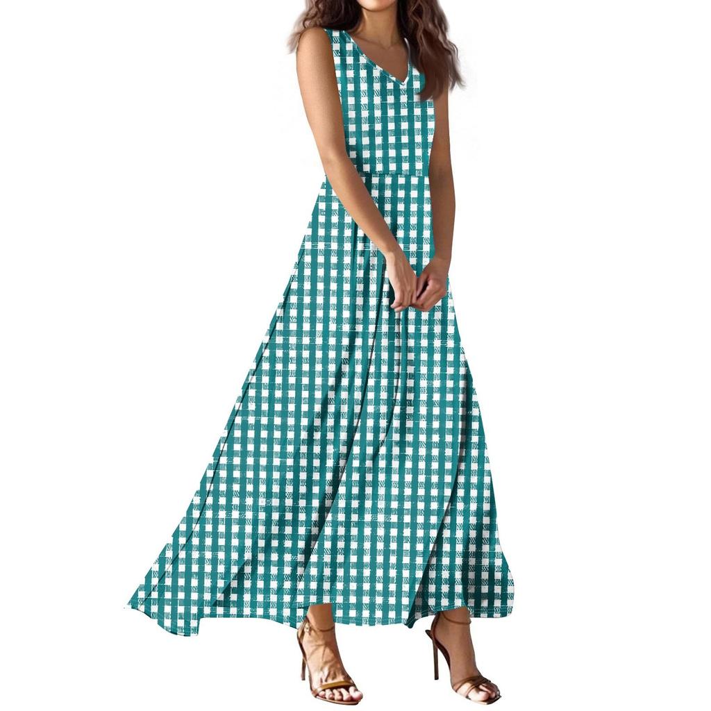 Женское летнее повседневное модное платье с принтом, платье без рукавов с V-образным вырезом