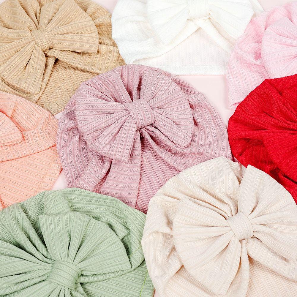 Мягкие шапки с большим бантом из хлопка и полиэстера для малышей, тюрбан, милые аксессуары для новорожденных, дети