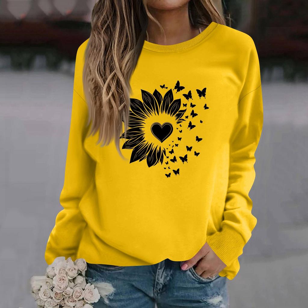 Женская модная повседневная толстовка с длинным рукавом и круглым вырезом с принтом