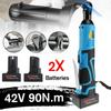 42V 3/8"" Cordless Ratchet Rechargeable Electric Wrench Scaffolding 90N.m Right Angle Wrench Tool with Battery Charger Kit