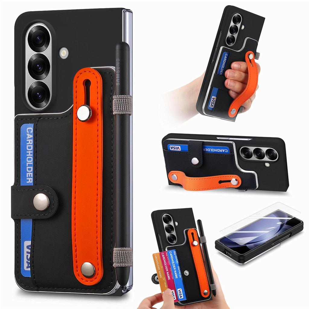 Кросс-бордерный чехол-кошелек на запястье для Samsung Z Fold7 - Корпус из ПК с ощущением кожи со встроенной пленкой для Z Fold6