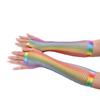 1 Pair Womens Shiny Rainbow Printed Net Gloves Hollow Out Bridal Fingerless Gloves for Wedding