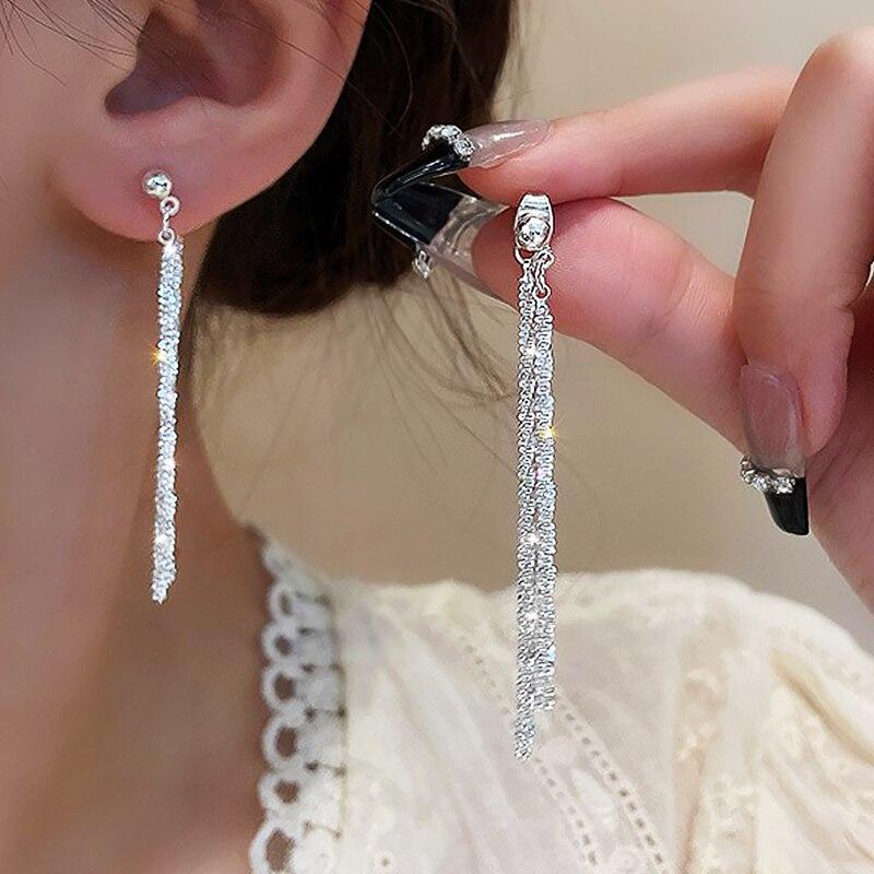 Трендовая длинная проволочная цепочка с кисточками и нитью, серебряные сердечки, бусины, подвески, серьги-подвески, женские прямые висячие серьги, ювелирные изделия LXY