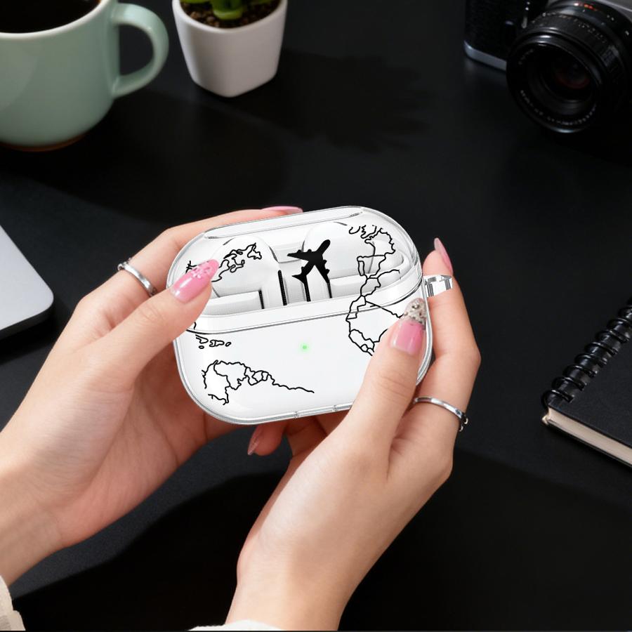 Кейс с маршрутами кругосветных путешествий для Samsung Galaxy Buds 2 3Pro 3 FE Live 2Pro 4Pro 4 Pro Прозрачные чехлы для наушников с крючком