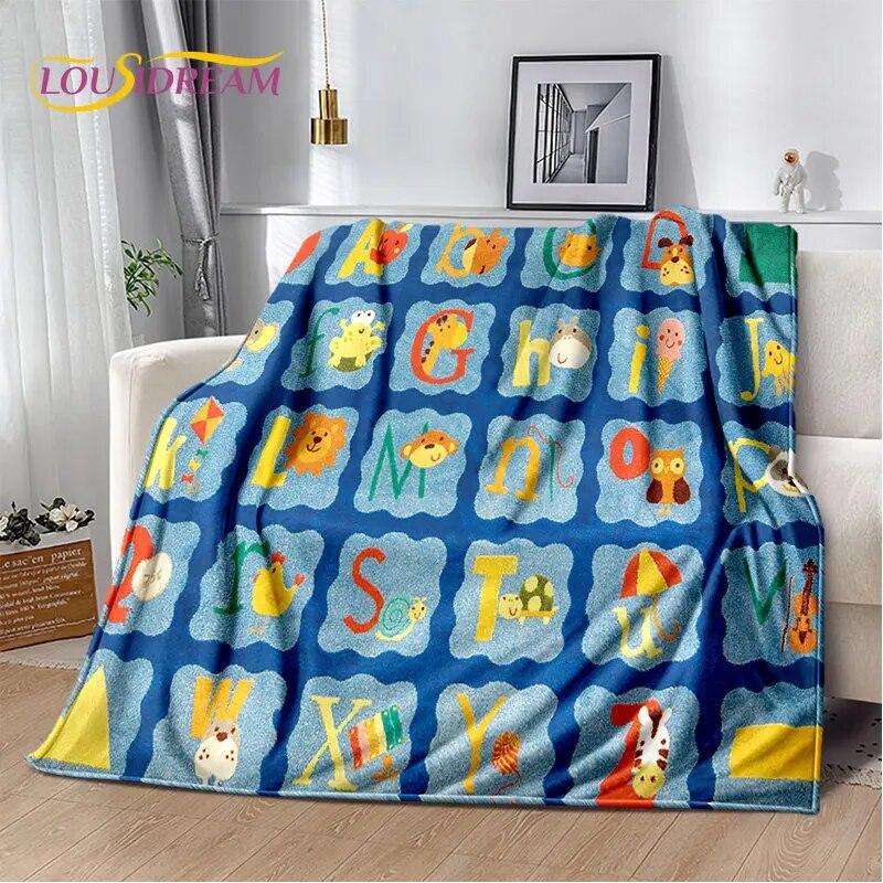 ABC Cartoon Alphabet Children Kids Early Education Soft Plush Blanket,Flannel Blanket Throw Blanket for Living Room Bedroom Sofa