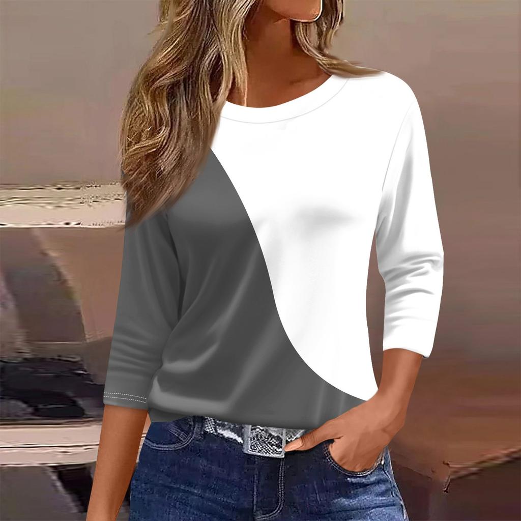 Женская футболка, модная повседневная футболка с круглым вырезом и рукавом 3/4, свободная футболка с принтом, женская футболка