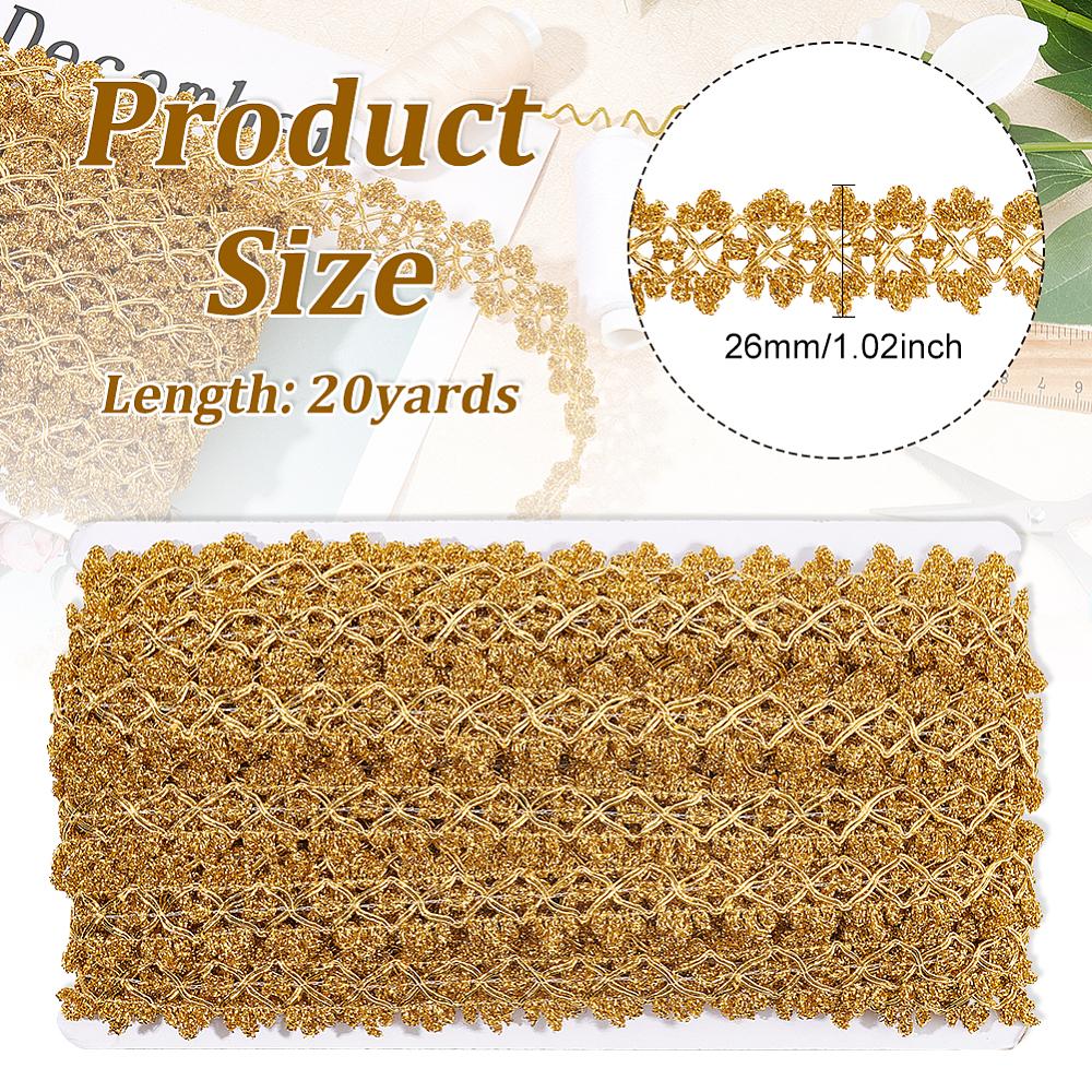 1card Filigree Polyester Lace Trim Piping Strips for Home Textile Decoration golden 1 inch(26mm) 20 yards/card