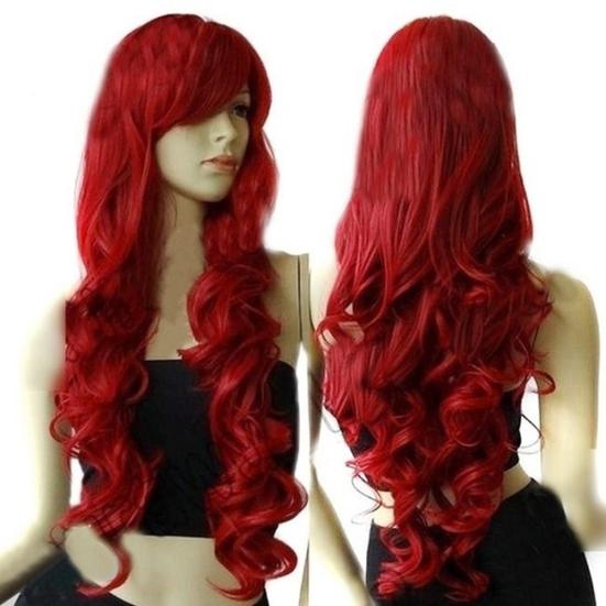 Женский длинный вьющийся винно-красный парик, шиньон для косплея, вечернее наращивание