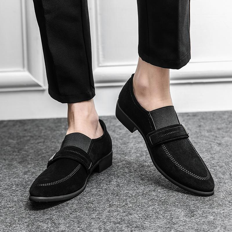 Fashion New Designer Pointed Suede Leather Shoes For Men Black Formal Monk Strap Loafers Wedding Homecoming Drss Sapato Social Masculino