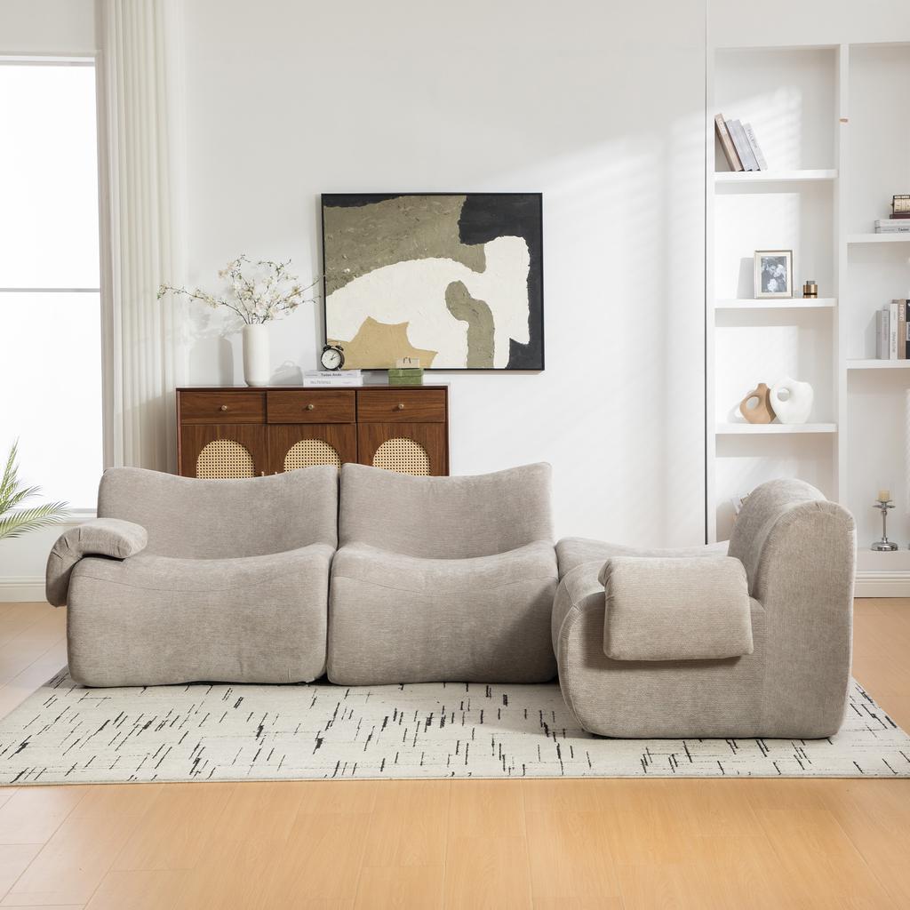 Modular Compression Sofa, Chenille Fabric, Filled with 30D High-Resilience Foam. Easy to Move, Non-Slip Base, Ideal for Living Room - Gray