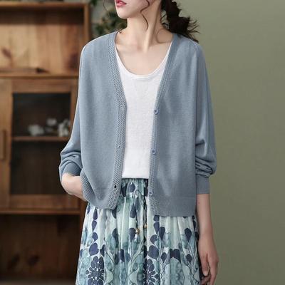 Женская куртка-кардиган Ice Silk, летняя свободная короткая вязаная куртка с солнцезащитным кремом, легкая трикотажная куртка
