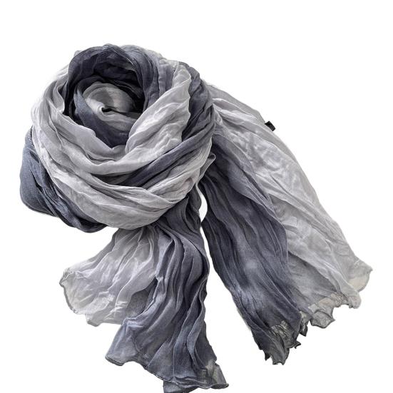 Unisex Shawl Scarf Gradient Color Versatile Wrinkled Long Scarf Autumn Winter Wind-Proof Cold-Resistant Shawl Wrap