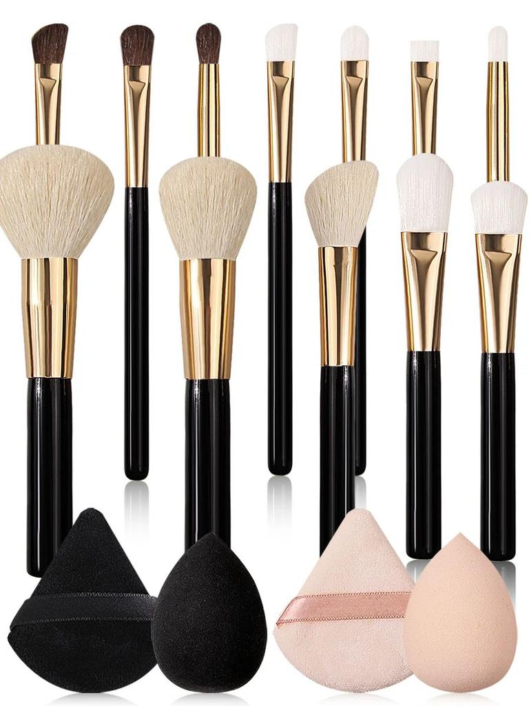 High-end 12-piece Makeup Brush Set:foundation Brush,blush Brush,eyeshadow brush,2PCS Makeup spongeegg,2PCS Triangular Powderpuff
