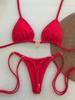 2025 New Sexy Low Waisted Bikini Set Swimsuit Female Swimwear Women Solid Red Strappy Beachwear Bathing Suits Brazilian Biquini