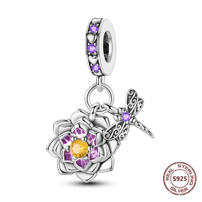 Dragonfly Charm 925 Silver Original Bee Safety Chain Sparkle Zircon Clip Charms Fit Bracelet DIY Jewelry For Women Wedding Gift
