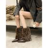 European and American Style Pointed Head Fine Heel Leopard Print Fluffy Short Boots Women's 2024 Autumn and Winter Niche Trouser Tube Boots High Heel