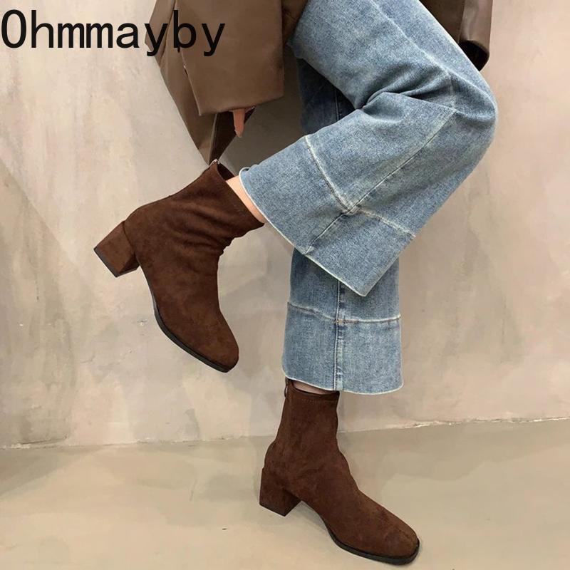 Fashion Vintage Women Slim Ankle Boots Fashion Elegant Square Toe Shoes Autumn High Heel Women's Short Booties