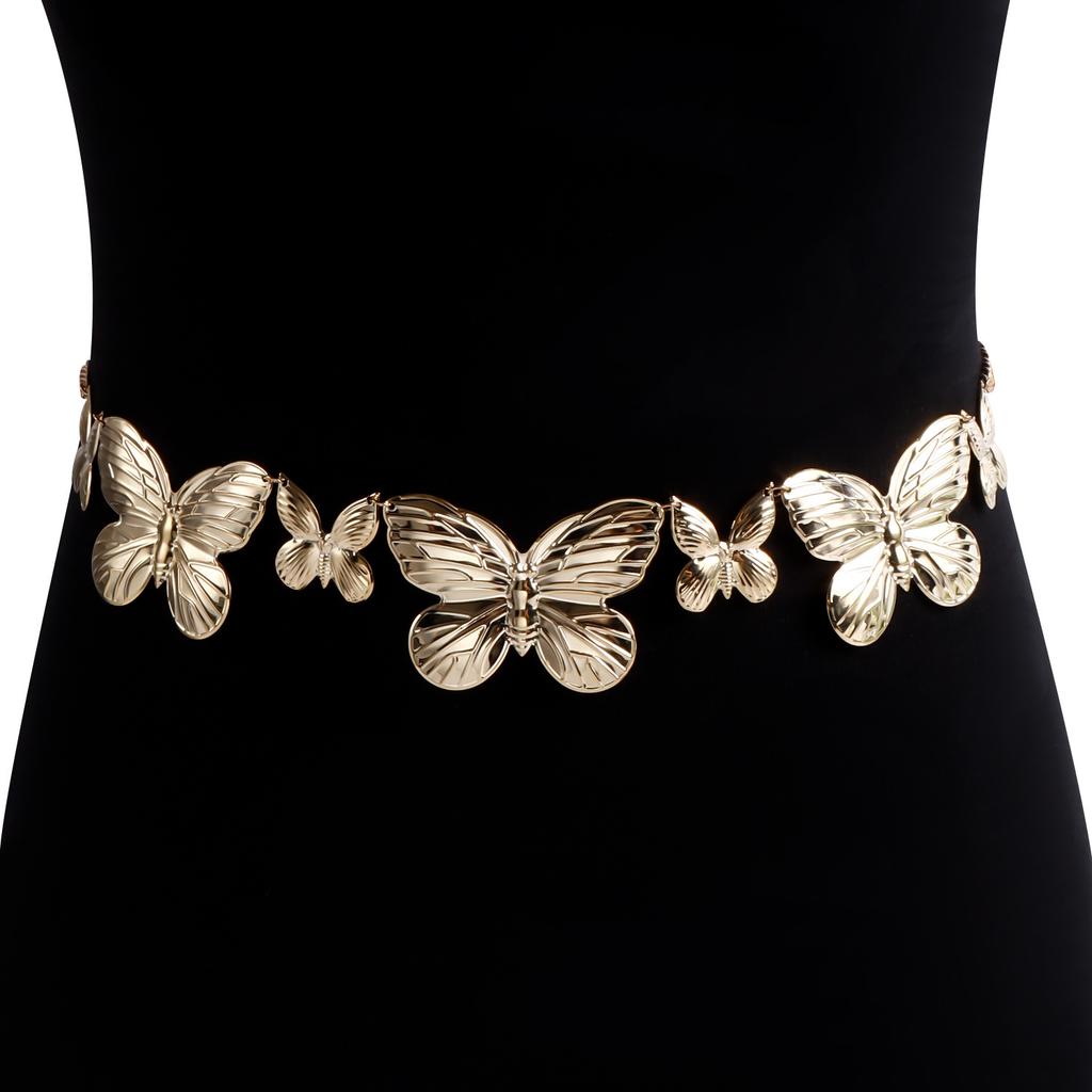 Women's Simple Metal Butterfly Pendant Waist Chain, Belt Summer Butterfly Body Chain, Trendy Link Belly Chain Belt Bikini Waist Body Jewelry