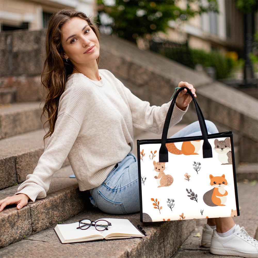 Cute Squirrel Printed Casual Tote Bag Portable Daily Use Shopping Handbag for Women Outdoor Travel