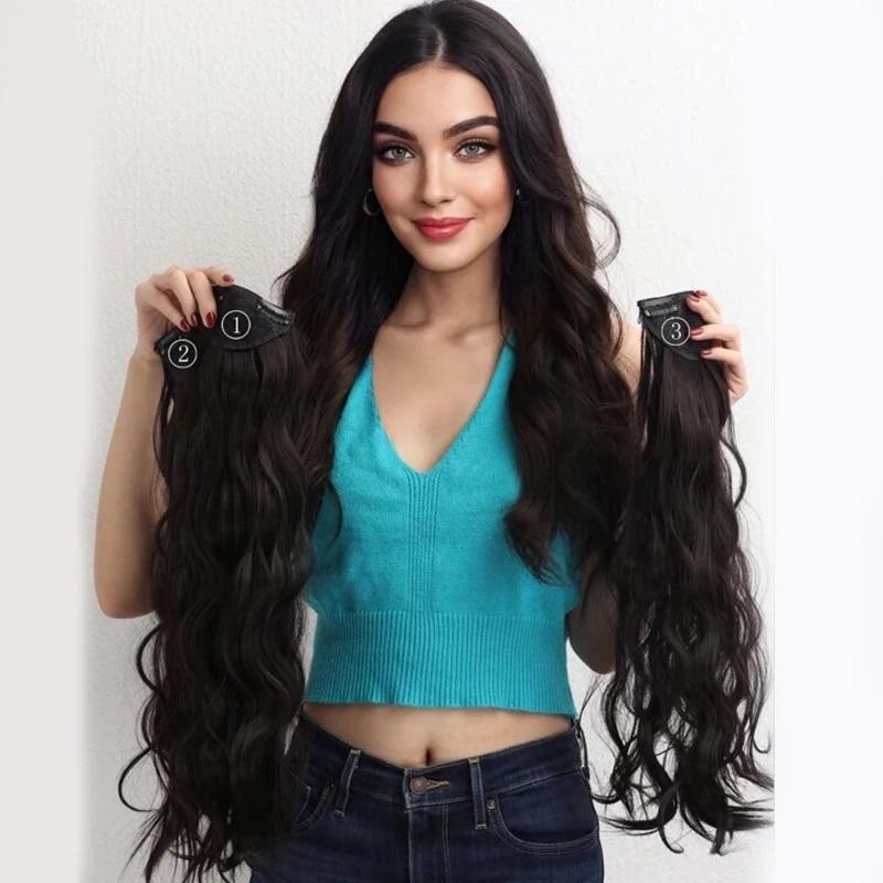 Синтетические волосы для наращивания, длинные прямые, вьющиеся, волнистые, натуральный искусственный парик, женский зажим на заколке, цельные волосы для женщин