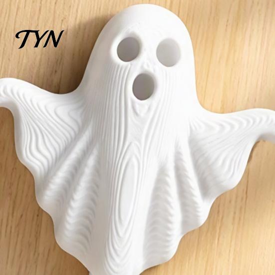 Decorative Wall Hanger 2Pcs 3D Printed Halloween Ghost Hook, White for Mounted Hats Towels Keys, Creative Storage Organizer Entryway Living