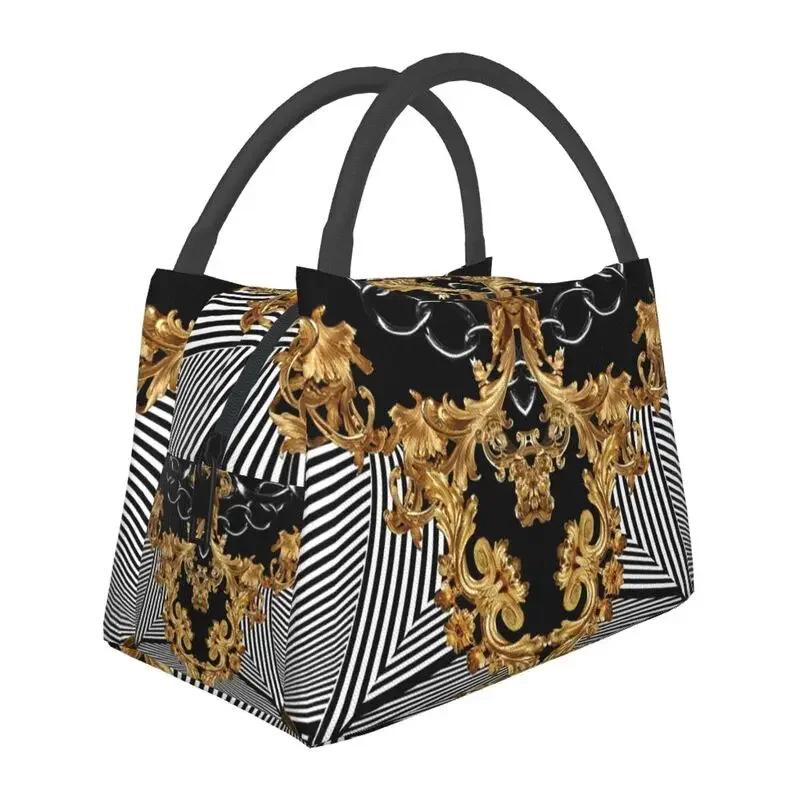 Золотой барокко элегантный изолированный ланч-бокс для женщин герметичный геометрический узор термохолодильник для пляжа кемпинга путешествия