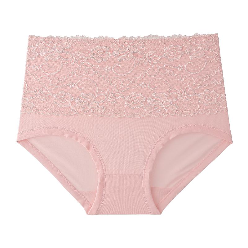 Fattened Plus Size Panties Breathable Lace Edge Solid Color Briefs High Waist