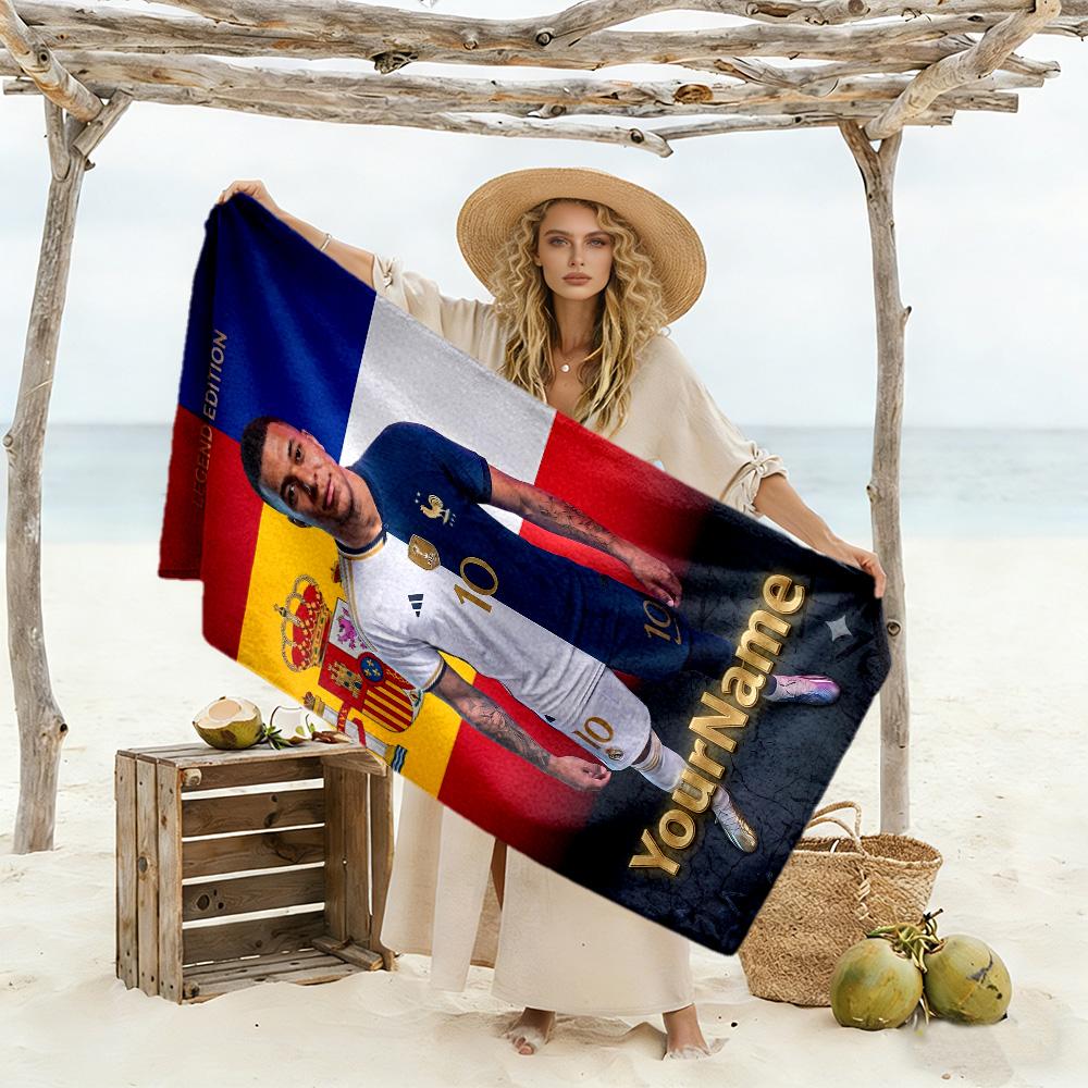 Mbappe Personalized Text Beach Towel Soft Durable Quick-Dry For Beach Bathroom Outdoor Swimming Pool Camping Picnic Yoga Diving Vacation Accessories