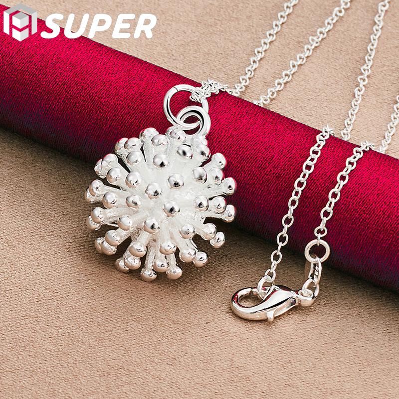 925 Sterling Silver Fireworks Coral Pendant Necklace Jewelry