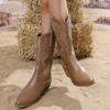 Fashion Women PU Leather Pointed Toe Mid Calf Boots Vintage Embroidery Western Ladies Boots 2024 Autumn Square Heel Slip On Boots Mujer