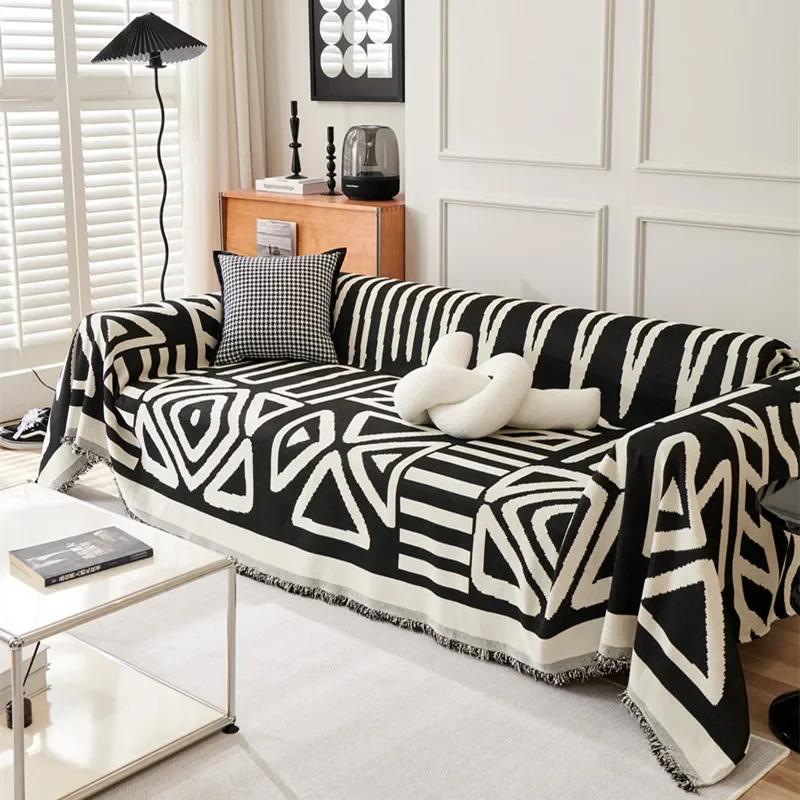 Geometric Printed Sofa Towel Chenille Dustproof Anti-scratch Sofa Mat for Living Room Four Seasons Multipurpose Protection Cover