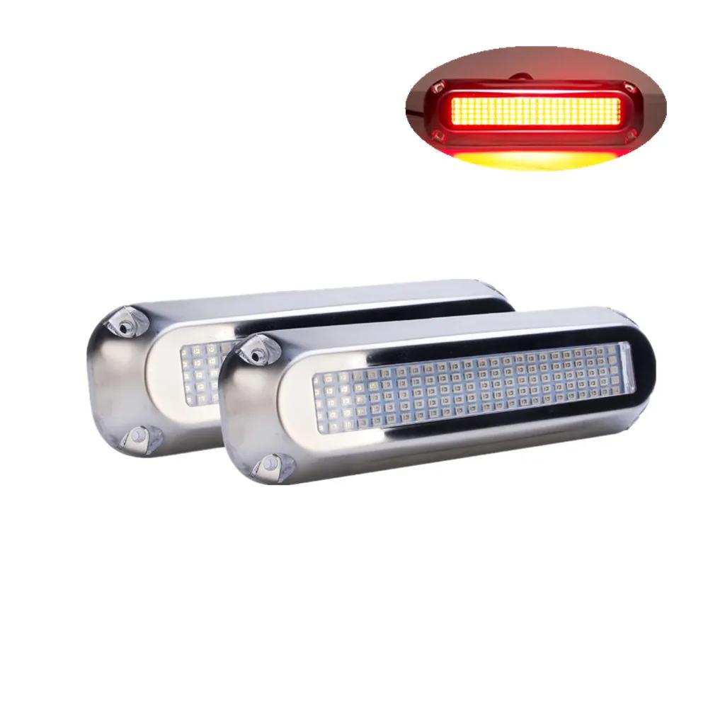 2PCS Blue Yacht Light Stainless Steel 120LED Underwater Pontoon Marine Boat Transom Light IP68 LED Deck Courtesy Lights