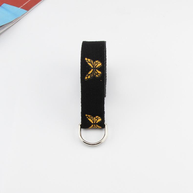 Унисекс тканевый пояс с рисунком бабочки, пряжка с двойной петлей для повседневной носки