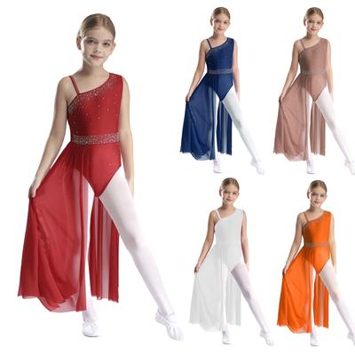 Детское платье для балета и лирического танца для девочек, гимнастический купальник с юбкой из прозрачной сетки, современный танцевальный костюм для фигурного катания