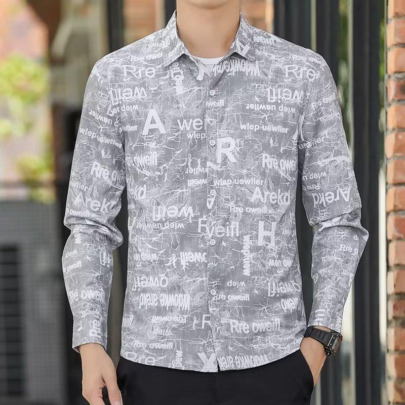 Spring and Autumn New High-Grade Personalized Letter Long-Sleeved Shirt Versatile Hand-Painted Graffiti Shirt Men's Shirt