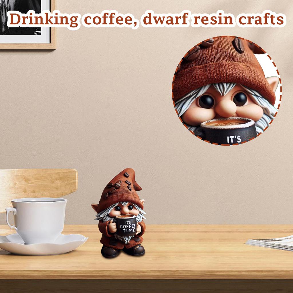 Трехмерный гном, пьющий кофе, украшения из смолы, украшения для дома, настольные маленькие украшения