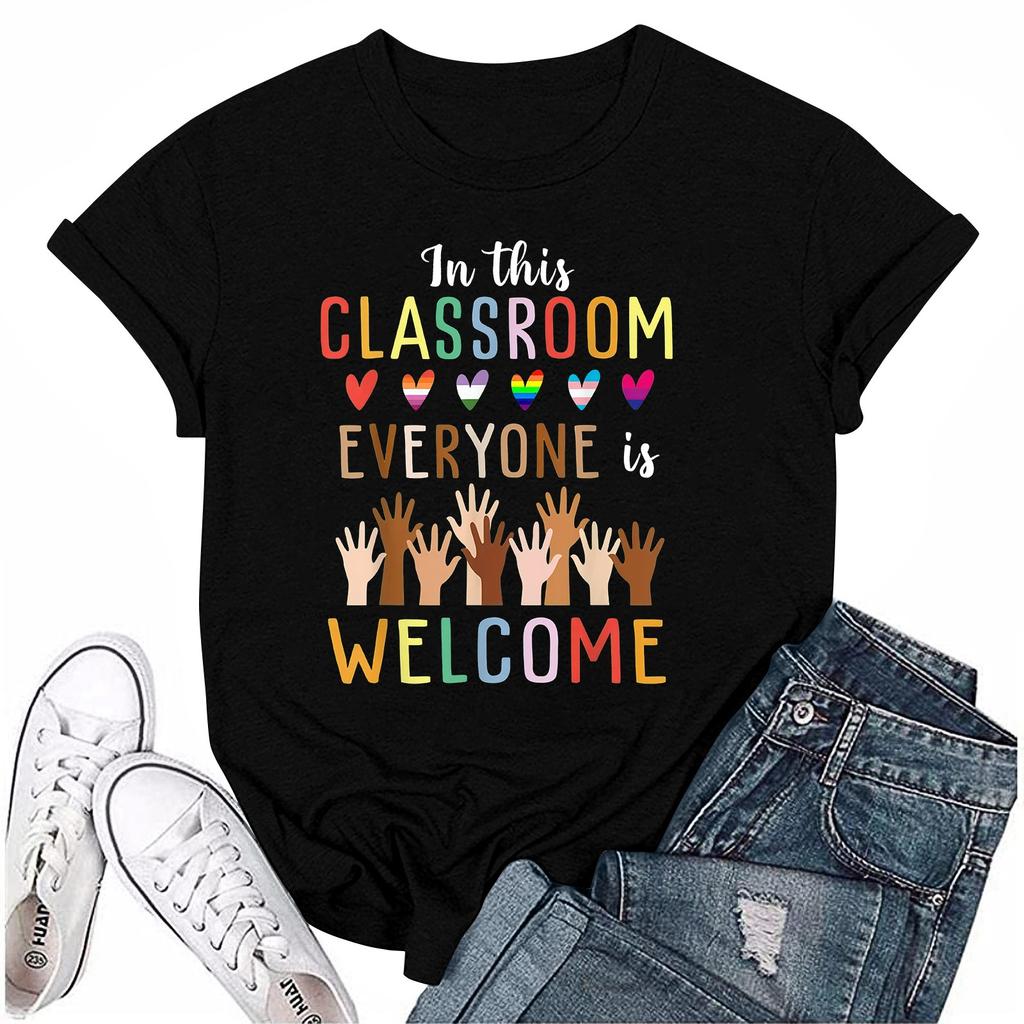 Взрослые Повседневные Ежедневные Круглый вырез с принтом Короткие рукава Футболка Топ с буквами