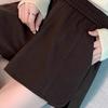Women's High Waist Wool Shorts - Petite, Elastic, Wide Leg, A-Line, Casual, Black, Suitable for Spring and Autumn