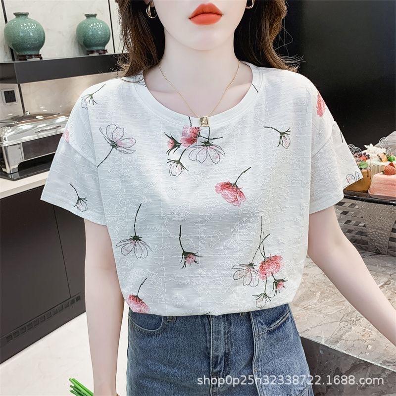 Women Summer Short Sleeve O Neck Fashion Cotton T Shirt Blouse Top