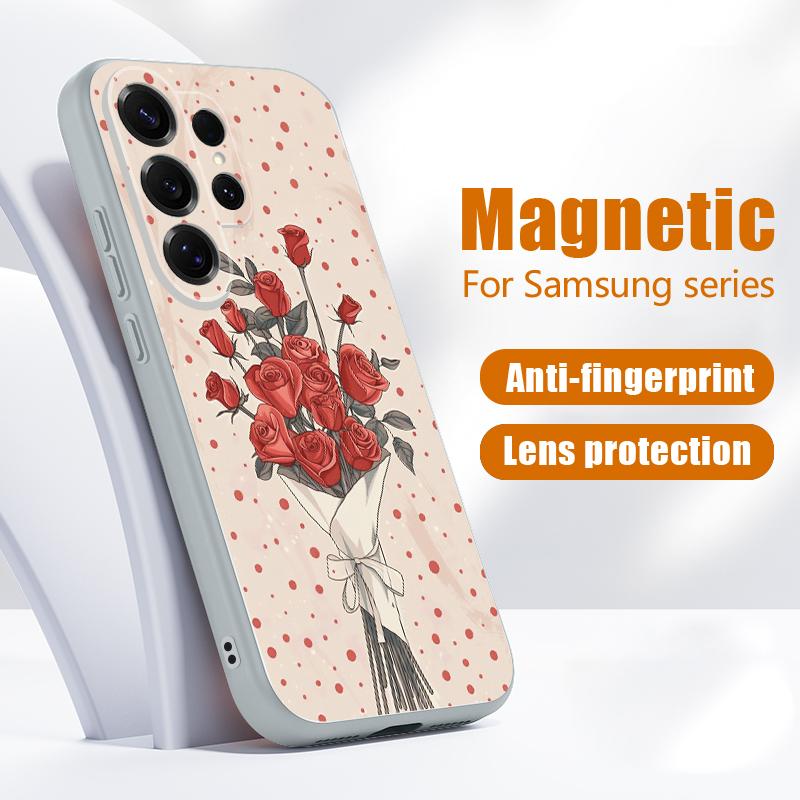Чехол с узором из цветов красной розы для Samsung Galaxy S26 Ultra S25 Edge S24 Plus S23 FE S22 A17 A54 A55 A56 A57 5G Магнитный для Magsafe Матовый чехол