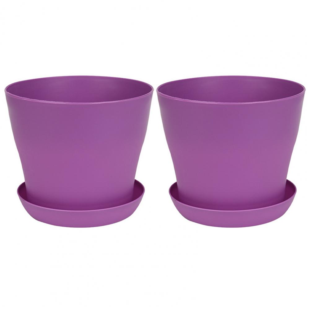 2Pcs Flower Pot Colorful Round Large Mouth PP Drainage Holes Plant Container With Saucer Lightweight Thick Nursery Pot