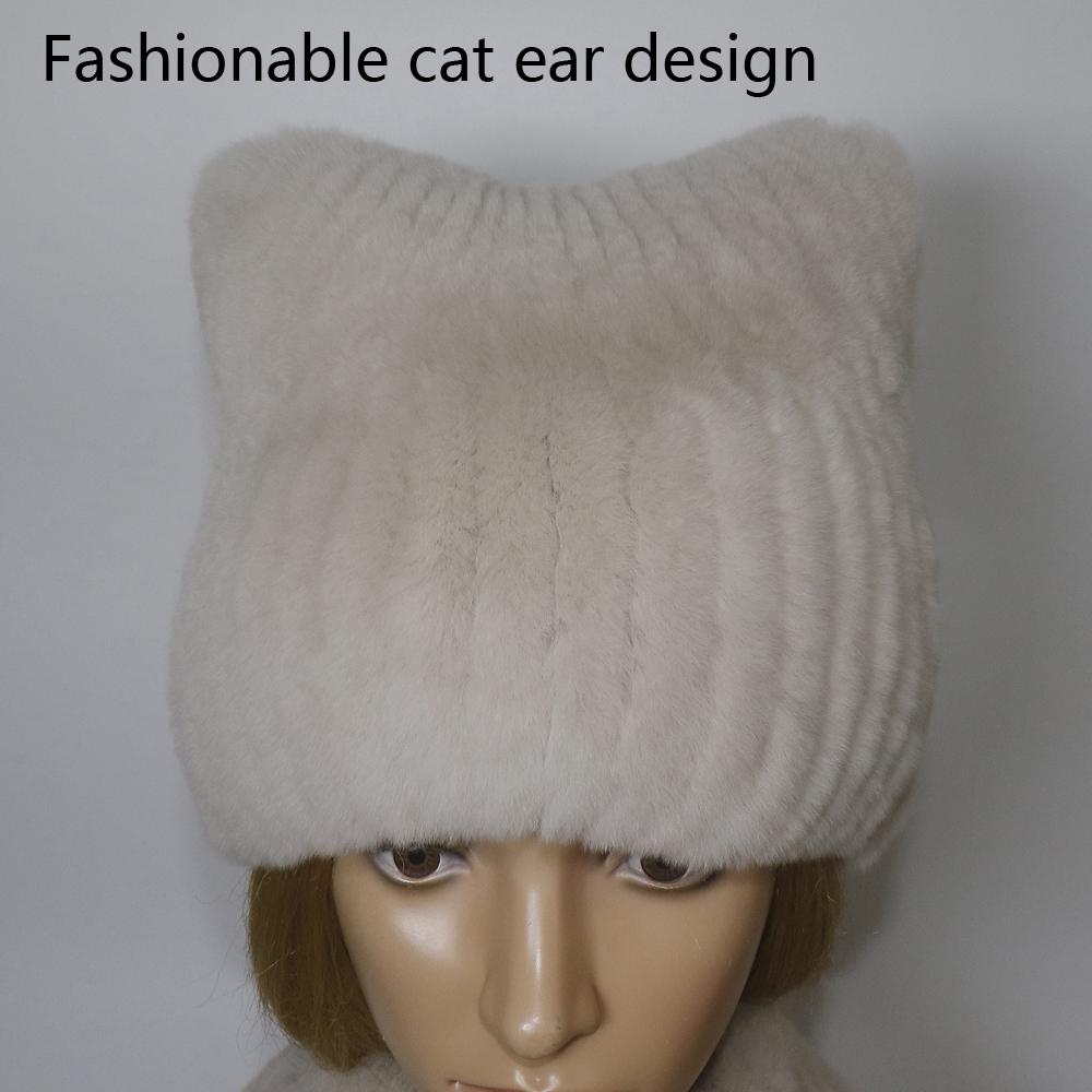 Зимняя модная меховая шапка для девочек, пушистая, теплая, из натурального меха кролика Рекс, шапки с кошачьими ушками, женская, толстая, хорошего качества, из меха кролика Рекс