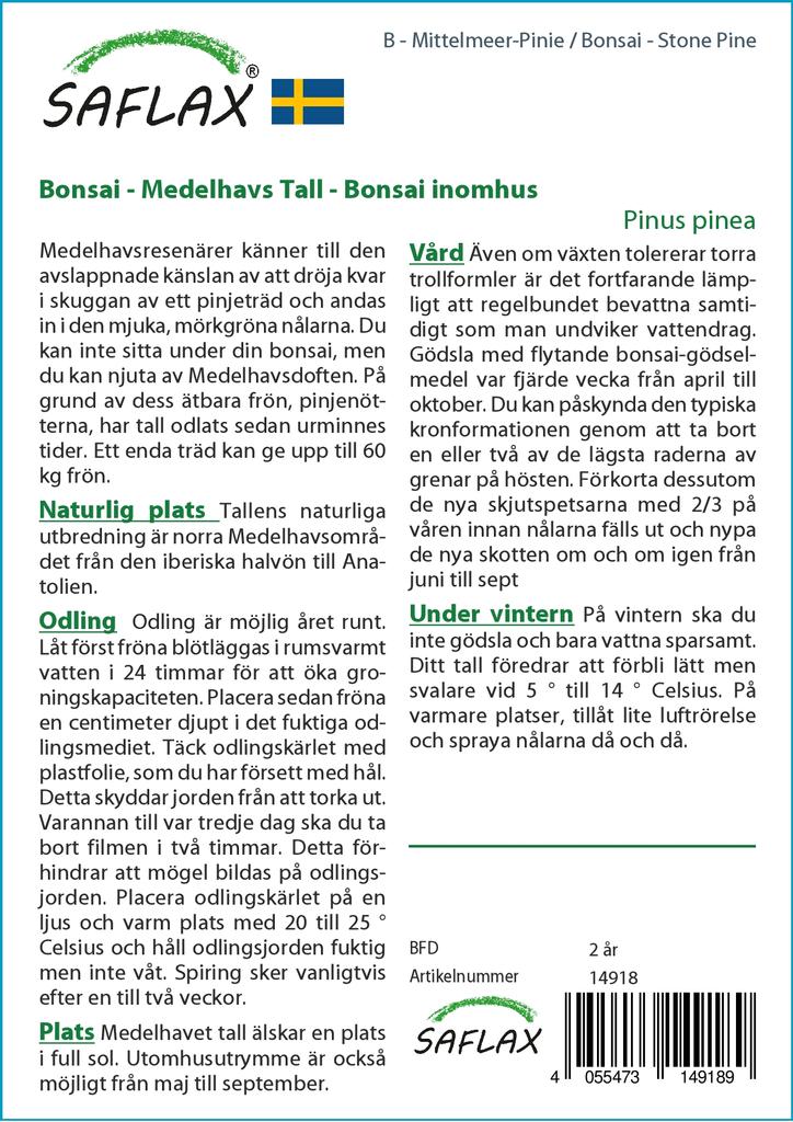 SAFLAX Garden in the Bag - Бонсай - Кедровая сосна - 6 семян - С субстратом в подходящем мешке-стойке - Pinus pinea