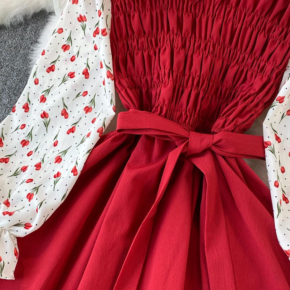 Женское платье с длинными рукавами и цветочным принтом, весенние элегантные винтажные вечерние платья с тонкой талией